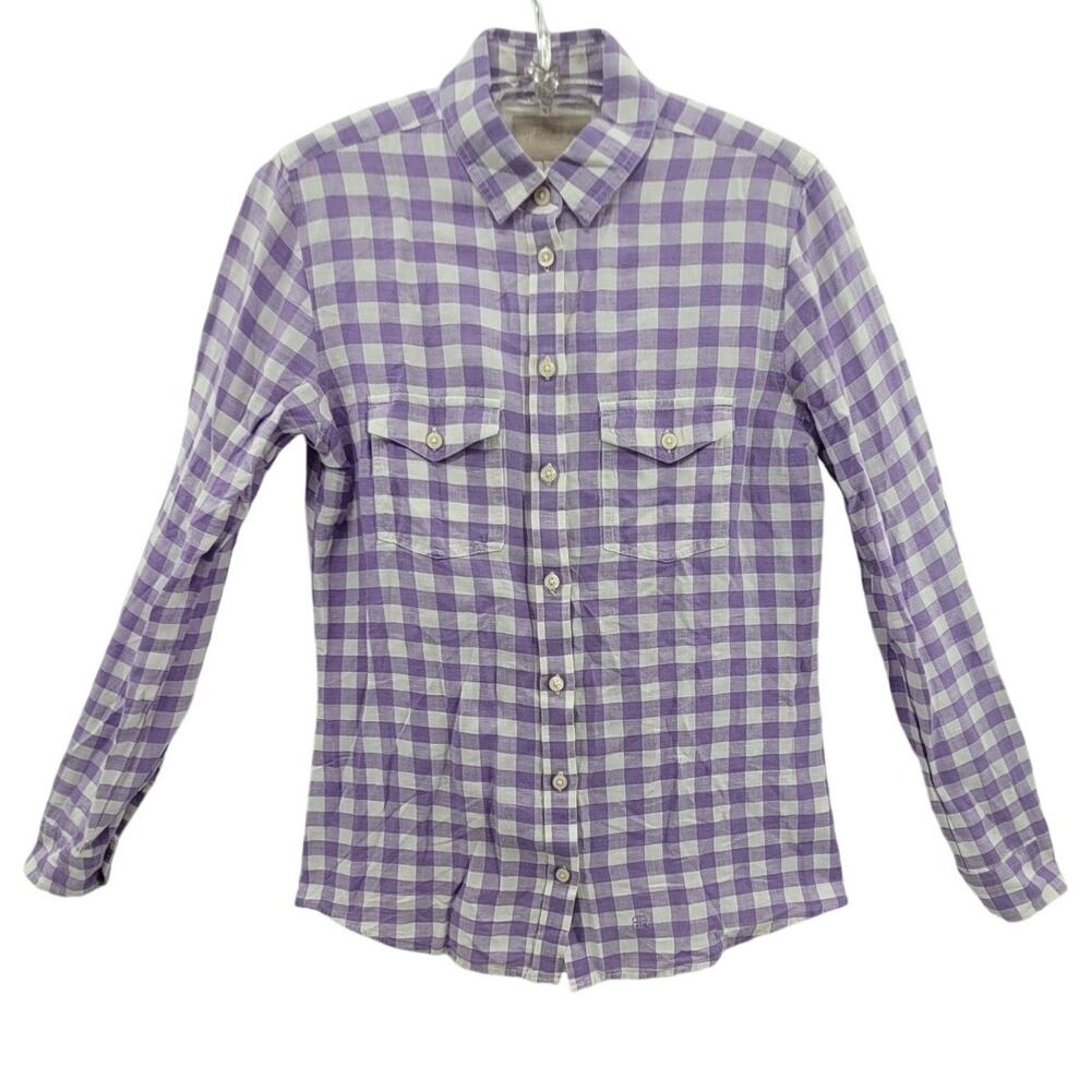 Banana Republic Purple Gingham Linen Shirt Classic Button Down‎ Casual Chic